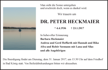 Traueranzeige von Peter Heckmaier von Trauerportal Echo Online