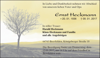 Traueranzeige von Ernst Heckmann von Trauerportal Echo Online