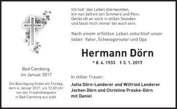 Traueranzeige von Hermann Dörn von  Camberger Anzeiger