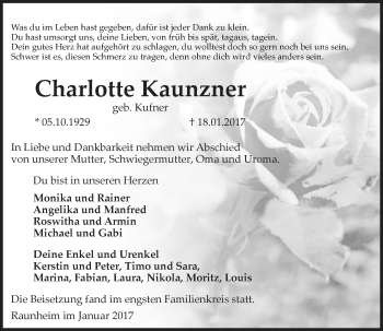 Traueranzeige von Charlotte Kaunzner von Trauerportal Rhein Main Presse