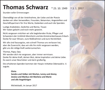 Traueranzeige von Thomas Schwarz von Trauerportal Echo Online
