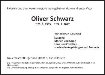 Traueranzeige von Oliver Schwarz von Trauerportal Rhein Main Presse
