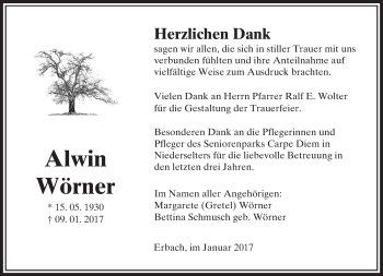 Traueranzeige von Alwin Wörner von  Camberger Anzeiger