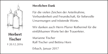 Traueranzeige von Herbert Tischer von Trauerportal Echo Online