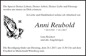 Traueranzeige von Anni Reubold von Trauerportal Echo Online