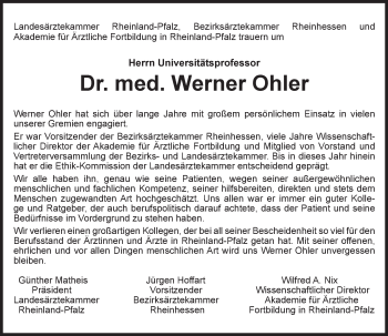 Traueranzeige von Werner Ohler von Trauerportal Rhein Main Presse