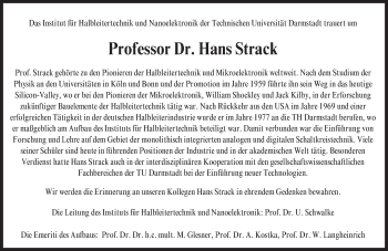 Traueranzeige von Hans Strack 
