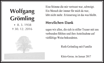 Traueranzeige von Wolfgang Grömling von Trauerportal Echo Online