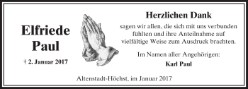 Traueranzeige von Elfriede Paul von  Kreisanzeiger