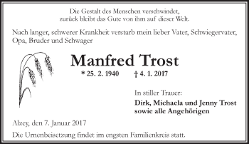 Traueranzeige von Manfred Trost von Trauerportal Rhein Main Presse