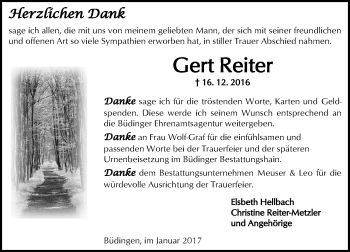 Traueranzeige von Gert Reiter von  Kreisanzeiger