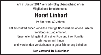 Traueranzeige von Horst Linhart von Trauerportal Echo Online
