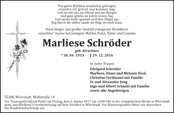 Traueranzeige von Marliese Schröder von Trauerportal Rhein Main Presse