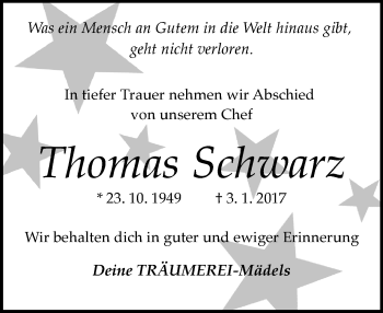 Traueranzeige von Thomas Schwarz von Trauerportal Echo Online