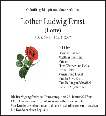 Traueranzeige von Lothar Ludwig Ernst von Trauerportal Rhein Main Presse