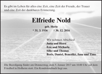 Traueranzeige von Elfriede Nold von Trauerportal Echo Online