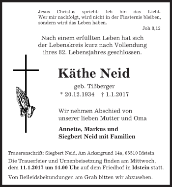 Traueranzeige von Käthe Neid von Trauerportal Rhein Main Presse