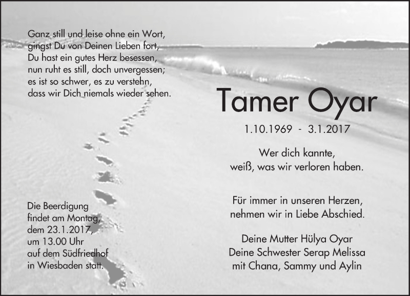  Traueranzeige für Tamer Oyar vom 21.01.2017 aus Trauerportal Rhein Main Presse