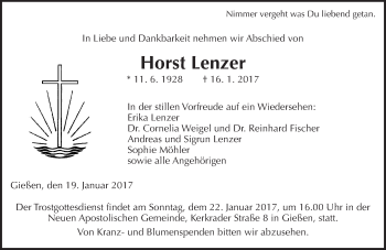 Traueranzeige von Horst Lenzer von  Gießener Anzeiger