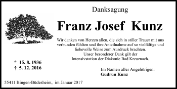 Traueranzeige von Franz Josef Kunz von Trauerportal Rhein Main Presse