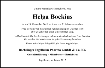 Traueranzeige von Helga Bockius von Trauerportal Rhein Main Presse