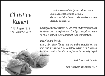 Traueranzeige von Christine Kunert von Trauerportal Echo Online