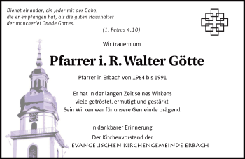 Traueranzeige von Walter Götte von Trauerportal Echo Online