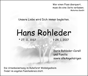 Traueranzeige von Hans Rohleder von Trauerportal Rhein Main Presse