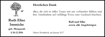 Traueranzeige von Ruth Elise Immicke von Trauerportal Rhein Main Presse