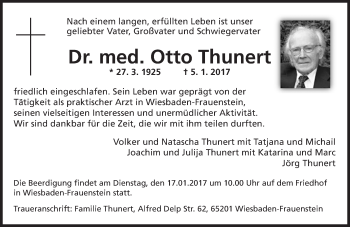 Traueranzeige von Otto Thunert von Trauerportal Rhein Main Presse