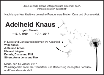 Traueranzeige von Adelheid Knaus von  Kreisanzeiger