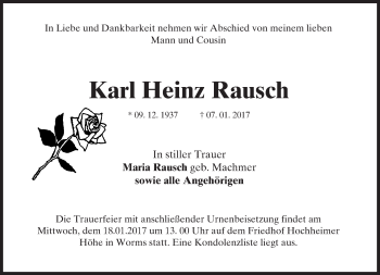 Traueranzeige von Karl Heinz Rausch von Trauerportal Rhein Main Presse