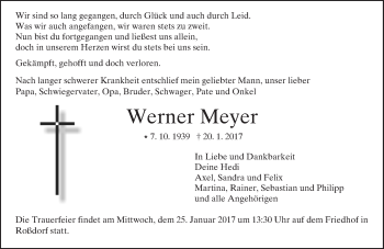 Traueranzeige von Werner Meyer von Trauerportal Echo Online