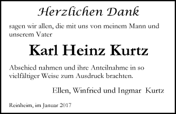 Traueranzeige von Karl Heinz Kurtz von Trauerportal Echo Online
