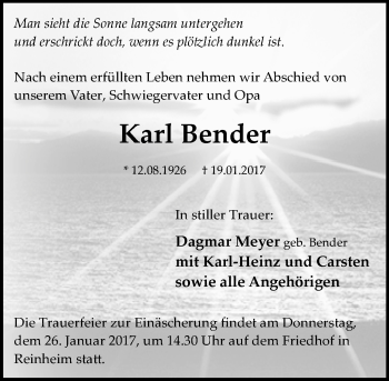 Traueranzeige von Karl Bender von Trauerportal Echo Online