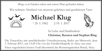 Traueranzeige von Michael Klug von Trauerportal Rhein Main Presse