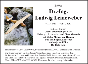 Traueranzeige von Ludwig Leineweber von Trauerportal Rhein Main Presse