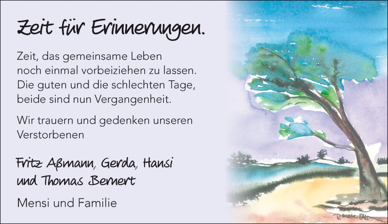  Traueranzeige für In Gedenken  vom 07.01.2017 aus  Gelnhäuser Tageblatt