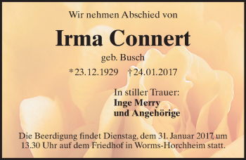 Traueranzeige von Irma Connert von Trauerportal Rhein Main Presse