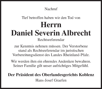 Traueranzeige von Daniel Severin Albrecht von Trauerportal Rhein Main Presse