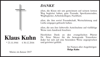 Traueranzeige von Klaus Kuhn von Trauerportal Rhein Main Presse