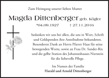 Traueranzeige von Magda Dittenberger von Trauerportal Rhein Main Presse