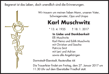 Traueranzeige von Karl Muschwitz von Trauerportal Echo Online