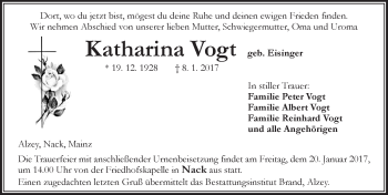 Traueranzeige von Katharina Vogt von Trauerportal Rhein Main Presse