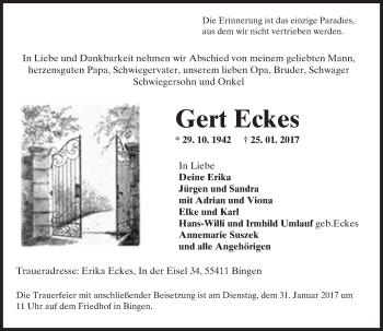 Traueranzeige von Gert Eckes von Trauerportal Rhein Main Presse