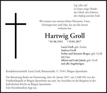 Traueranzeige von Hartwig Groll von Trauerportal Rhein Main Presse
