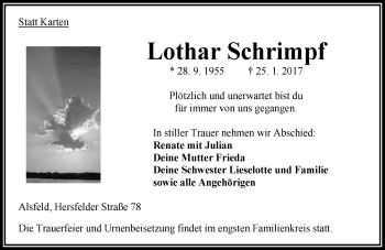 Traueranzeige von Lothar Schrimpf von VRM Trauer