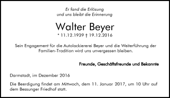 Traueranzeige von Walter Beyer von Trauerportal Echo Online