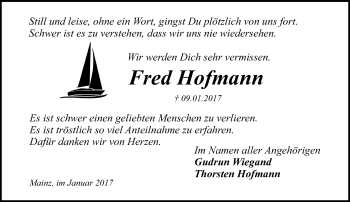 Traueranzeige von Fred Hofmann von Trauerportal Rhein Main Presse