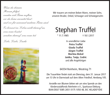Traueranzeige von Stephan Truffel von Trauerportal Echo Online